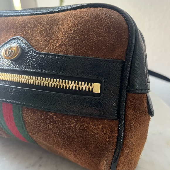 Gucci Brown and Black Suede Bag with Gold Accents - Picture 3 of 13
